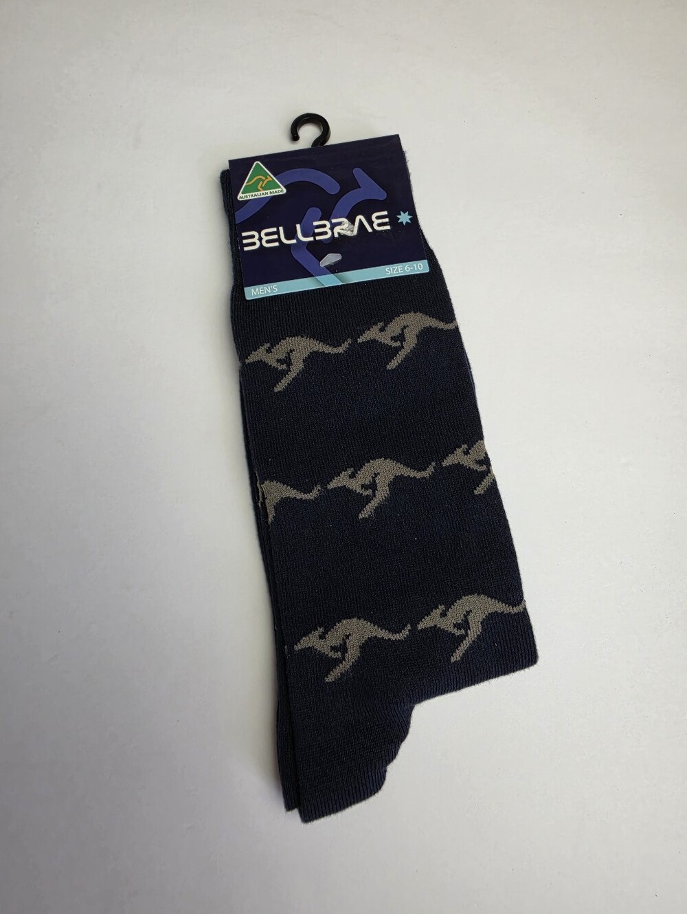 Bellbrae Men's Australian Made Socks Navy Blue Traditional Jumping Kangaroo 6-10